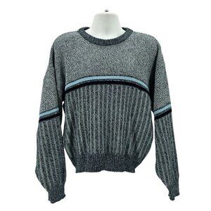 Vintage Weekends Retro Blue Black Knit Grandpa Sweater Mens Large